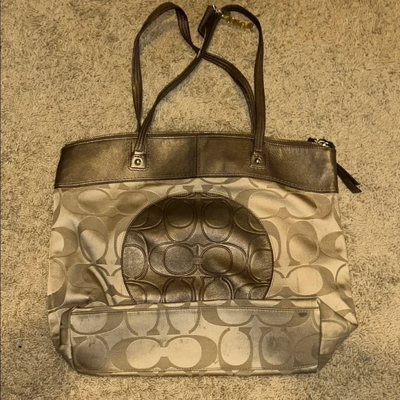 Coach Brown and Tan Signature Tote - Picture 1 of 6